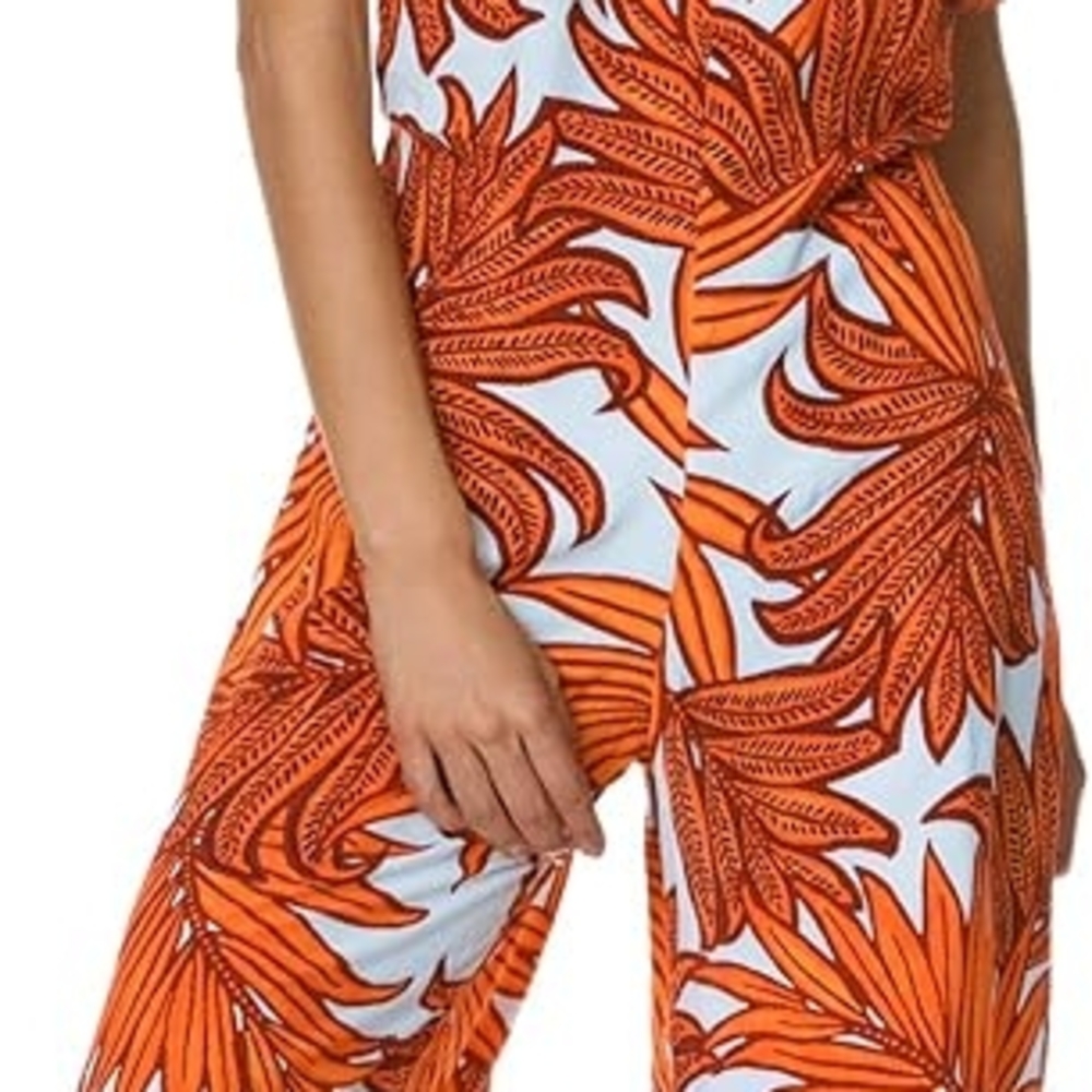 Orange Leaf Print Jumpsuit
